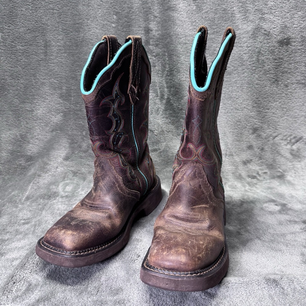 Justin Ladies‎ Gypsy Raya Brown Teal Boots GY2900 Size 6.5B Cowgirl